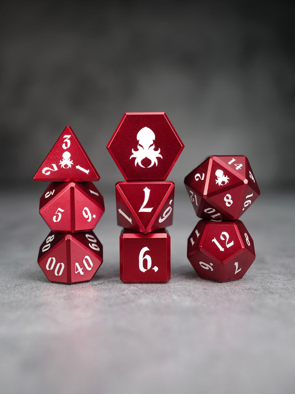 Vulcan: 8pc Red Aluminum TTRPG Dice Set